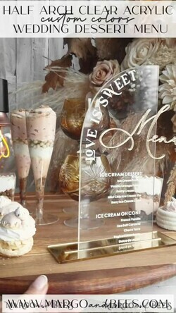TISCHDEKORATIONSCHILDER   Acryl Tischdekoration Zahlen Acryl Halbbogen Dessertmenü, klarer Acryl Gold Süßigkeitenbar-Schild, Gold Plexi Tischbogen Menü, luxuriöse beige Ombre Hochzeits Tischdekoration, Hochzeitsbeschilderung Golden14