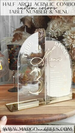 TISCHDEKORATIONSCHILDER   Acryl Tischdekoration Zahlen Acryl Halbbogen Tischnummer und Menü-Kombination, klare und gefrorene Acryl-Goldschild, Gold Plexi Tischnummer und Menü-Kombination Luxus Hochzeits Tischdekoration, Hochzeit Beschilderung22