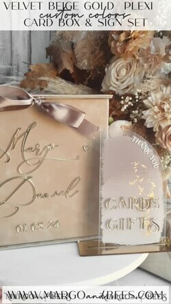 KARTONBOXEN  
 Samtkartenboxen Samtkarton in Taupe und Plexi-Schild-Set, Hochzeitskartenbox mit Deckel, Beige Gold Hochzeitsgeldbox, Nackte Hochzeitskartenbox mit Schlitz, Karten- und Geschenkbogen-Acrylschild-Set27