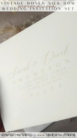 WEDDING INVITATIONS modern calligraphy / fine art Fine Art Ivory Gold Wedding Invitation, Floral Wedding Invitation, Vintage Invitation suite, Emblem Initials wedding invitation suite, Deckled Edge Invites4