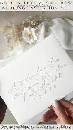 WEDDING INVITATIONS modern calligraphy / fine art Fine Art Ivory Gold Wedding Invitation, Floral Wedding Invitation, Vintage Invitation suite, Custom Wedding Venue invitation, Deckled Edge Beige Invites4