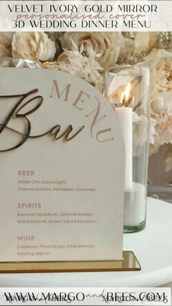 TISCHDEKORATIONSCHILDER   Samt Tischnummern und Dekoration Acrylbogen Menü, gold Plexi Elfenbein Samt Getränkebar Menüzeichen mit Ständer, Beige Plexi Tischbar Menü Luxus Hochzeits Tischdeko, Hochzeitsbeschilderung Ecru Getränkebar Menü.9