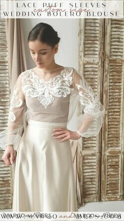 BRIDE bolero, robes, garter LACE WEDDING BOLERO Ivory Lace Wedding bolero puff sleeve, Shrug Women Wedding, Bridal Backless Coverup, Ivory Blouse for Bride, Bridal Lace Blouse, dress capalet13