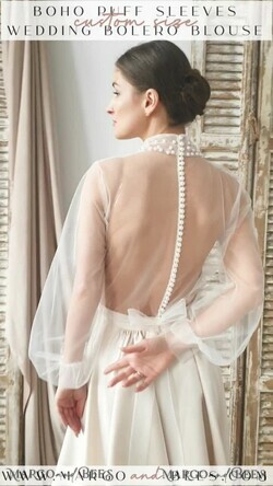 BRIDE bolero, robes, garter LACE WEDDING BOLERO Ivory tulle Wedding bolero puff sleeve, Shrug Women Wedding, Bridal Coverup, Ivory Blouse for Bride, Bridal Tulle Blouse, dress capalet13