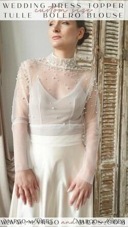 BRIDE bolero, robes, garter LACE WEDDING BOLERO Ivory tulle Wedding bolero long sleevewith bow , Shrug Women Wedding, Bridal Coverup, white Blouse for Bride, Bridal Tulle Blouse, dress capalet18