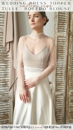 BRIDE bolero, robes, garter LACE WEDDING BOLERO Ivory tulle Wedding bolero long sleeve with bow scarf,  Wedding Dress Topper, Bridal Coverup, Mesh Blouse for Bride, Bridal Tulle Blouse, dress capalet10
