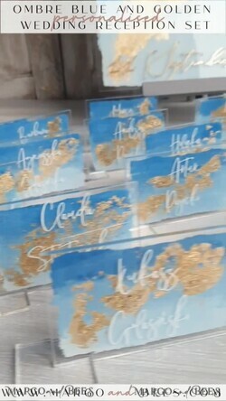PLACE CARDS / TABLE CARDS Acrylic Gold Clear / Wood 3D Modern Ombre sky blue Acrylic Place card, Wedding Place Cards, Royal Blue Name Card premium, Transparent Acryl Seating Card, Painted Luxury Escort Cards14