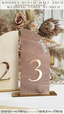 TABLE DECOR SIGNS Wood Eco Rustic Table numbers Rustic Wood Half Arch Wedding Table Numbers, Wooden Gold Plexi Table Numbers, Country Barn Wedding Table Decor, Wedding Signage Wood Golden mirror table numbers25