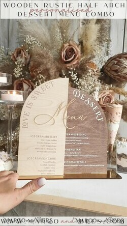 TABLE DECOR SIGNS Wood Eco Rustic Table numbers Acrylic Arch Dessert Menu, Ivory Frozen Acrylic gold Candy Bar Sign, Gold Plexi Table Dessert Menu Menu Combo Luxury Wedding Table Decor, Wedding Signage Golden15