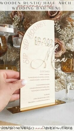 TABLE DECOR SIGNS Wood Eco Rustic Table numbers Acrylic Arch Bar Menu, gold Plexi Ivory Velvet Drink Bar Menu Sign with Stand, Beige Plexi Table Bar Menu Luxury Wedding Table Decor, Wedding Signage Ecru drink Bar Menu 11