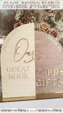 TABLE DECOR SIGNS Wood Eco Rustic Table numbers Rustic wood Golden Acrylic gifts & cards signs with stand, Wooden gold guestbook Sign, Golden Plexi wood  gifts & cards signs, Luxury Wedding guestbook Decor Centerpieces13