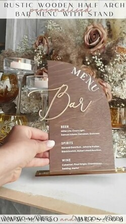 TABLE DECOR SIGNS Wood Eco Rustic Table numbers Acrylic Arch Bar Menu, gold Plexi Ivory Velvet Drink Bar Menu Sign with Stand, Beige Plexi Table Bar Menu Luxury Wedding Table Decor, Wedding Signage Ecru drink Bar Menu 12