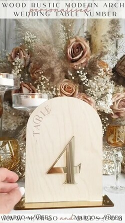 TABLE DECOR SIGNS Wood Eco Rustic Table numbers Rustic Wood Arch Wedding Table Numbers, Wooden Gold Plexi Table Numbers, Country Barn Wedding Table Decor, Wedding Signage Wood Golden mirror table numbers12