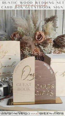 CARD BOXES Wood Eco Rustic Card boxes rustic wood Set Card Box Guestbook & Sign, Wedding Card Box with lock Instant Instax Guestbook, wooden Wedding Money Box Sing Guestbook Set,  Card Box with slot and lock  cards and gift Arch acrylic sign set32