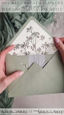 WEDDING INVITATIONS gold / rose gold / silver / glitter Elegant goldwedding inviation set, Natural baby breath flower wedding invitation suite, Minimalistic gold wedding suite, Green invitation set with pocket14