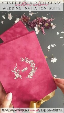 WEDDING INVITATIONS Invitations for VIP/ boxed Invites for Parents Burgundy Boxed Wedding Invitation set ,3D Golden Plexi Wedding Invitation Suite Luxury Box, Elegant Boho Velvet Wedding Cards, Bespoke Golden Invites26
