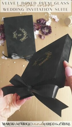 WEDDING INVITATIONS Invitations for VIP/ boxed Invites for Parents Black Boxed Wedding Invitation set 3D Golden Plexi Wedding Invitation Suite Luxury Box, Elegant Boho Velvet Wedding Cards, Bespoke Golden Invites15