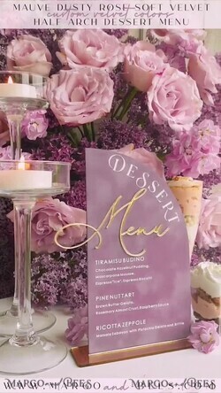 TISCHDEKORATIONSCHILDER   Samt Tischnummern und Dekoration Mauve Velvet Bogen Dessertmenü, Staubiger Rosé Bonbonschild, Gold lila Plexi Tischbogen Kuchenbar Menü, Luxus Acryl Hochzeits Tischdekoration, Hochzeitsbeschilderung Goldene Flieder11