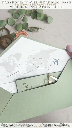 WEDDING INVITATIONS passport to love/ beach wedding invites  Sage Green Passport Wedding Invitation, Wedding Cards  Boarding Pass,  Tuscany Passport Wedding Invitations  Abroad, Destination Wedding Invites, Travel Map Wedding Stationary8