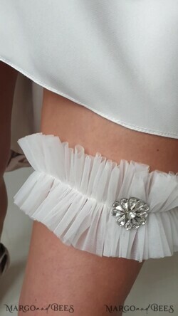 BRIDE bolero, robes, garter GARTER FOR BRIDE wedding garter set in box,  tulle & crystals garter set, garter for bride, bridal shower gift for bride, ivory tulle garter set, gift for bride5