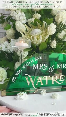 TABLE DECOR SIGNS Acrylic table decor Numbers Acrylic Arch Emerald Green Top Table Sign, Green Acrylic And Gold Top Table Sign, Gold Plexi Top Table Sign, Luxury Wedding Table Decor10