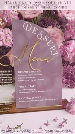 TISCHDEKORATIONSCHILDER   Samt Tischnummern und Dekoration Mauve Samt und klare Acryl Dessertkarte, Acryl Halbbogen Tischschild und Acryl Samt-Kombination, Mauve Samt Schild, Luxus Hochzeits-Tischschild, MvS14