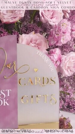 TISCHDEKORATIONSCHILDER   Gästebuch & Karten Geschenke Schilder Goldene Acryl Geschenke & Karten Schild mit Ständer, Mauve Samt und goldenes Gästebuch Schild, Gold Mauve Geschenke & Karten Schild, Luxus Hochzeits Gästebuch Dekor13