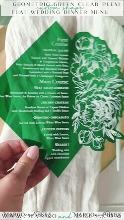 MENU & PROGRAMS glitter/ luxury premium Emerald Green Acryl Transparent Table Flat Menu, greenery Acrylic Menu, Green Plexi Table Menus, Luxury Wedding Table Decor, Wedding Signage Dinner Menu, sGA10