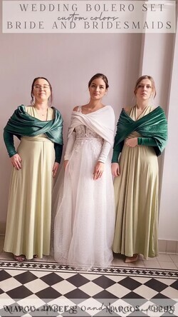 BRIDE bolero, robes, garter WEDDING BOLERO & SHRUGS emerald green velvet bolero with sleeves for bridesmaid, Wedding dress topper for maid of honour, cover for wedding dress, perfect white wedding bolero, velvet wedding bolero7