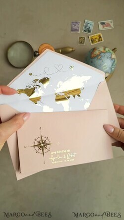 WEDDING INVITATIONS passport to love/ beach wedding invites  Gold Bluh pink Passport Wedding Invitation, Golden Wedding Cards Boarding Pass, Travel Passport Wedding Invitations Abroad, Destination Wedding Invites, Travel Map Wedding Stationary22