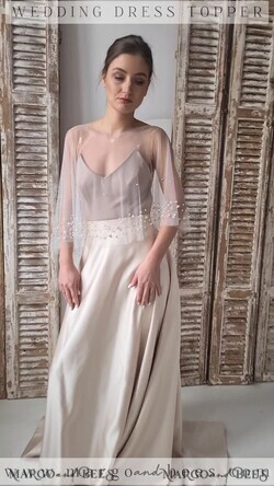 BRIDE bolero, robes, garter WEDDING BOLERO & SHRUGS Wedding Cape Pearls, Wedding Mesh Shrug, Bridal Beaded Tulle wedding Coverup,  Wedding Dress Topper with pearls,  Bridal Capelet mesh10