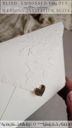 WEDDING INVITATIONS embossed invites  Fine Art Embossed  Blind Ivory Gold Wedding Invitation, Golden deboss Roses Floral Wedding Invitation, Boho Ecru Debossed Invitation suite,  Gold Foil wedding invitation suite,  Wedding Invitations golden17
