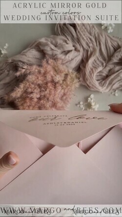HOCHZEITS EINLADUNGEN Plexiglas Acrylspiegel Luxus Spiegel Gold Hochzeitseinladungen, Elegante Blush Pink Hochzeitseinladungen, Glamour Acryl Hochzeitseinladungen, Klare Plexi Hochzeitseinladung Suite18