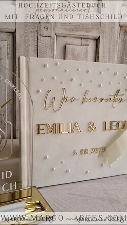 HOCHZEITS-GÄSTEBÜCHER Hochzeitsgästebuch Hochzeitsfoto-Gästebuch Perlen Gold Acryl Hochzeitsgästebuch Personalisiertes Schilderset Samt Ecru Sofort-Fotobuch Boho Elegant Instax Hochzeitsfoto-Gästebuch11