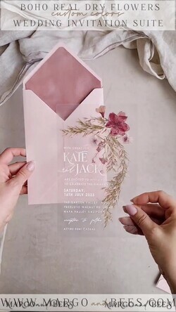 HOCHZEITS EINLADUNGEN Plexiglas Acrylspiegel Rosa klare echte Blumen Hochzeitskarten, elegante Garten Pampasgras Hochzeitskarten, samt transparente Hochzeitseinladungen, Hochzeitsinvitation Suite12
