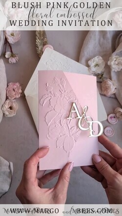WEDDING INVITATIONS embossed invites Folder Embossed Ivory Gold Wedding Invitation, Golden deboss Roses Floral Wedding Invitation with mirror Monogram28