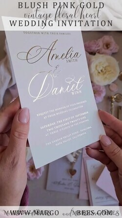 WEDDING INVITATIONS whimsical boho invites Whimsical Blush Gold Wedding Invitation with vellum etui natural dierd flowers pampass gras, Garden Elegant Floral Wedding Invitation with mirror gold heart21