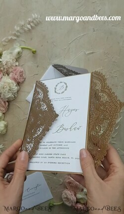 WEDDING INVITATIONS lasercut  Elegant Wedding invitations suite, lace Rustic wedding invitation set, rustical wedding invites, eco rustic weding cards 7