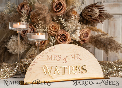 Rustic Wood and Golden Top Table Mr Mrs signs with stand Country Barn Top Table Sign Wood Golden Top Table Mr Mrs signs Country Barn Wedding