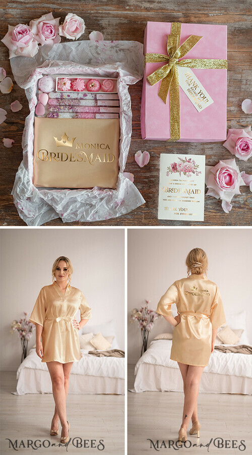 Maid of Honor Thank you BOX BATH SALT card GOLD ROBE BRIDESMAID thank you gift box handmade soap