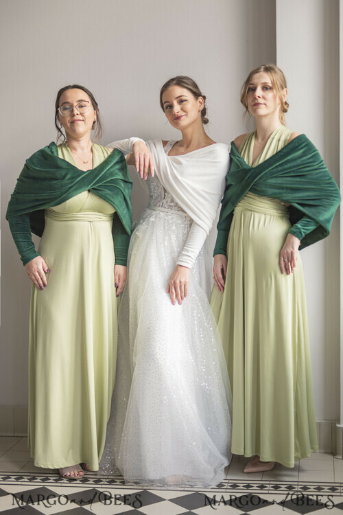 emerald green velvet bolero with sleeves for bridesmaid Wedding dress topper for maid of honour cover for wedding dress perfect white wedding