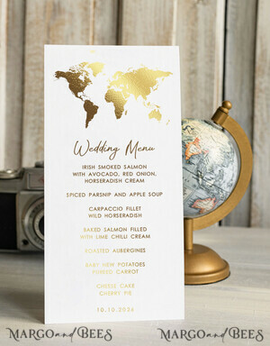  Beach/marine/ Destionation Wedding Theme Travel Passport Gold Foil Wedding menu, Wedding program dinner, Elegant Destination menu, Personalized wedding decoration