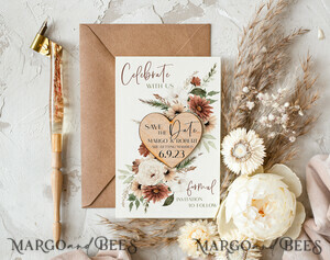 SAVE THE DATES rustic boho magnets Wedding Save The Date Card and Heart Magnet, Blush Ivory Save Our Date Magnets, Boho save our dates Cards wooden Magnets Cards