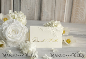  Luxury Premium Glitter/ Gold/ Silver/ Rose Gold Elegant Embossed Ivory Wedding Place Cards, Small Table Cards with Gold Foil Border, Tent Cards, Escort Cards, Name Cards, Ecru Table name cards, Personalized wedding decor, Editable Text