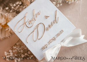  Velvet ring box for wedding ceremony Pure White Ring Box for Wedding Ceremony 3 rings, White Golden velvet Wedding Ring Box for ceremony, Glamour Wedding Ring Boxes his hers, Luxury Velvet Ring box double Custom Colors