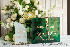  acrylic Cards box Elegant Emerald Green wedding Set acrylic card box with Lock and sign cards & gifts, Personalized Wedding Card Box, Greenery Acryl Wedding Card Box with Lid, 