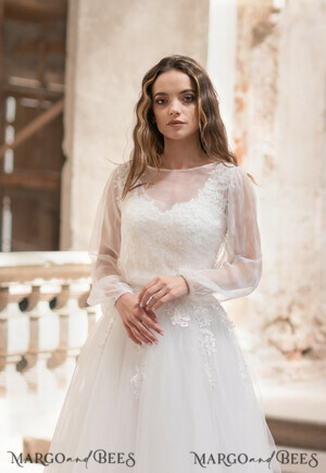  HOCHZEITSBOLERO & SCHULTERDECKEN Elfenbein Chiffon Hochzeitsbolero mit langen Ärmeln, Hochzeitskleid Topper, Braut Rückenausschnitt Überwurf, Chiffon Brautbluse, Braut Capelet