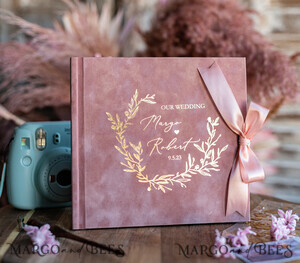  Velvet Instax Guestbook Luxury Blush Pink Instax velvet Wedding GuestBook Gold, Large Instant Wedding Guest Book, Polaroid velvet Guestbook Pink Golden wedding