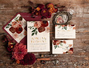 TEMPLETT wedding invitation download Boho fall wedding Invitations Set Terracotta Maroon Burgundy Template, Instant Fall Download Printable Invites Home Printing, Terracotta Autumn Wedding Invitation Card Set