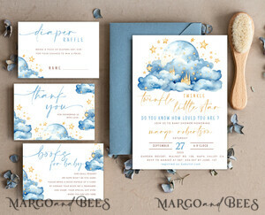  baby shower Editable Twinkle Little Star Baby Boy Shower Invitation Template, Moon Stars Blue Invite Instant Download Wait Diaper Raffle Books Invites